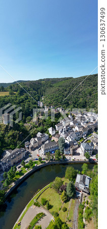 Esch-sur-Sure, Wiltz, Grand-Duche de Luxembourg, August 10, 2025, Breathtaking Aerial View of a 130637499