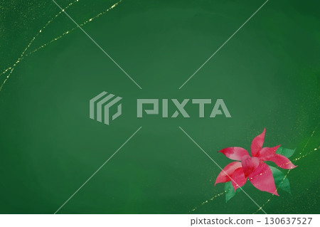 A simple frame of watercolor poinsettias on a dark green background. Christmas elegant illustration. 130637527