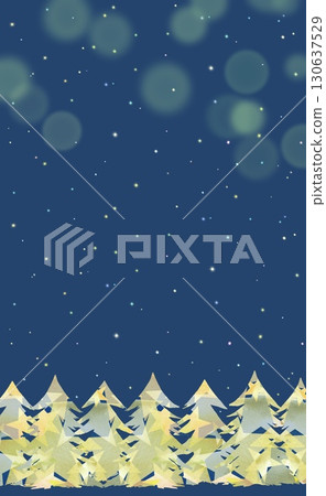 A landscape of a star-patterned fir tree forest and a starry sky. A quiet and fantastical vertical illustration. A landscape of a star-patterned fir tree forest and a starry sky. A quiet and fantastical vertical illustration. 130637529