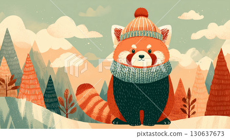 Winter scenery and red panda 130637673