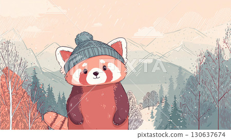 Winter scenery and red panda 130637674