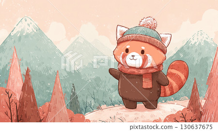 Winter scenery and red panda Winter scenery and red panda 130637675