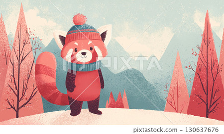 Winter scenery and red panda Winter scenery and red panda 130637676