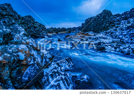 Gravel road and blue river 130637817