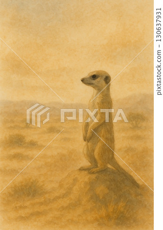 非洲草原狐獴站立警戒水彩插畫 130637931