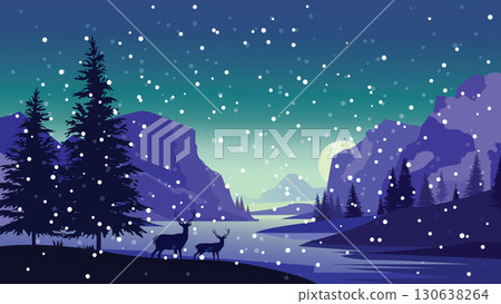 Frozen Winter Lake with Snowy Mountain Peaks 130638264