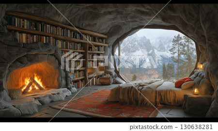Stylish accommodation in the snowy mountains 130638281