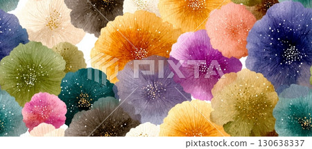 Vibrant Japanese Floral Pattern with Watercolor Flower Design 130638337