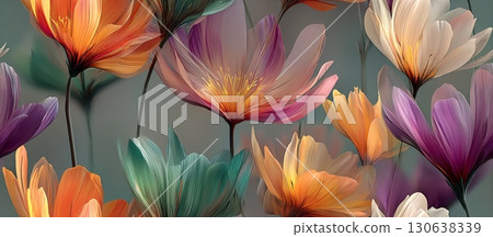 Vibrant Abstract Floral Design with Seamless Background Elements 130638339