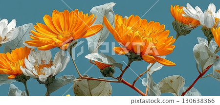 Hand Drawn Seamless Flower Patterns with Bright Colors and Detail 130638366