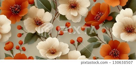 Floral Vector Design with Seamless Pattern and Elegant Color Palette Floral Vector Design with Seamless Pattern and Elegant Color Palette 130638507