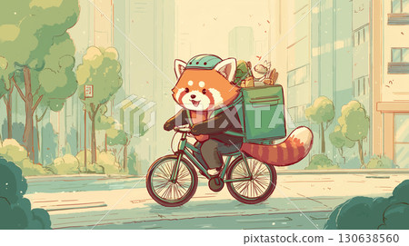 小熊貓騎腳踏車送食物 小熊貓騎腳踏車送食物 130638560
