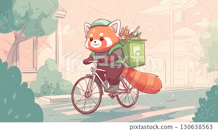 小熊貓騎腳踏車送食物 130638563