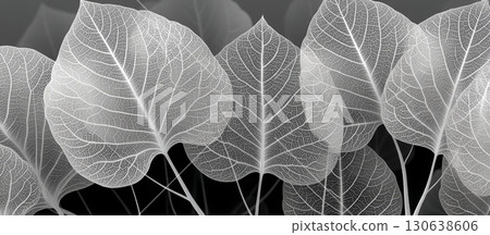 Elegant Abstract White Leaf Patterns on Seamless Background Design 130638606