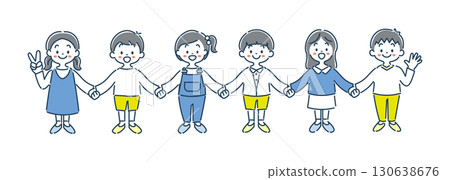 Illustration material of smiling children holding hands 130638676