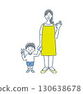 一幅簡單的線條畫，畫中一位微笑的女幼兒園老師和一位幼兒園男孩做出了“OK”的手勢 130638678
