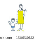 一幅簡單的線條畫，畫出了一位驚訝的女托兒所老師和一位幼兒園男孩 130638682