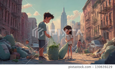 Community Cleanup Effort for Labor Day in a City Urban Environment 130639229