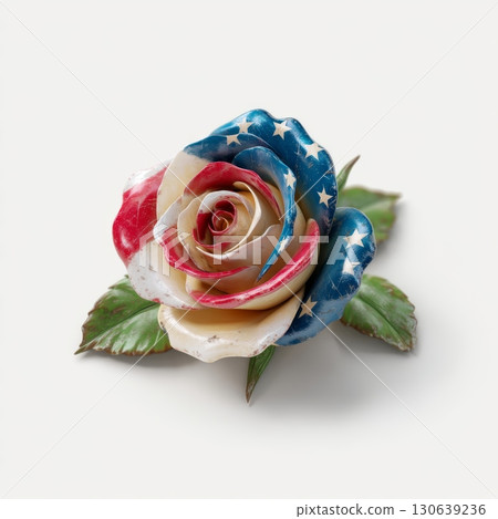 3D Clay Concept Rose Design Featuring American Flag Colors and Details 130639236