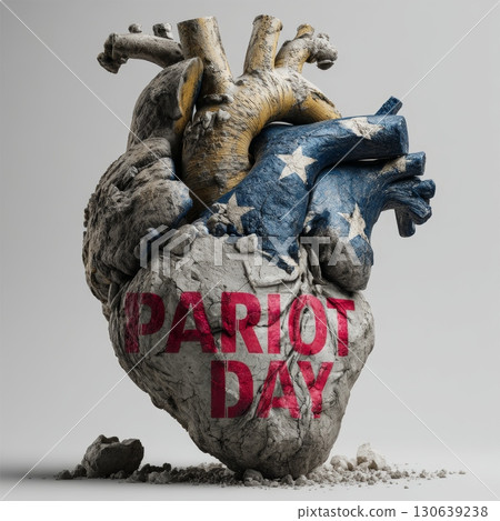 Detailed 3D Rendering of Clay Patriot Heart with Flag Colors and Texture 130639238