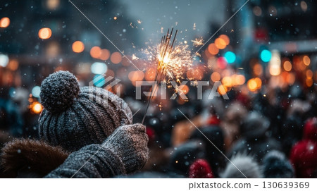 Close Up of Hands Holding Sparklers in a Celebratory Winter Scene Close Up of Hands Holding Sparklers in a Celebratory Winter Scene 130639369