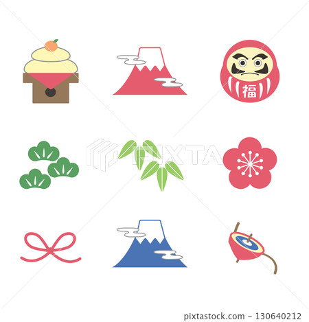 新年卡2026新年吉祥符咒套裝：富士山、達摩、松、竹、梅 130640212