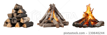Set of isolated campfire isolated on transparent background for autumn season and Thanksgiving. 130640244
