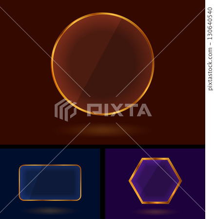 Collection of golden luxury geometrical frames with glass effect 130640540