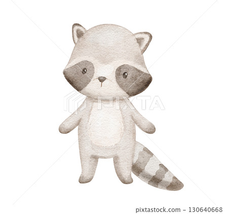 Watercolor cute woodland animal, little raccoon, hand drawn illustration for baby. Isolated drawing Watercolor cute woodland animal, little raccoon, hand drawn illustration for baby. Isolated drawing 130640668