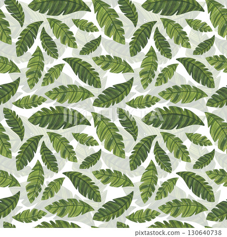 Seamless pattern of green palm leaves. Watercolor illustration hand drawn, cartoon. Drawing for scrapbooking, paper, textile Seamless pattern of green palm leaves. Watercolor illustration hand drawn, cartoon. Drawing for scrapbooking, paper, textile 130640738