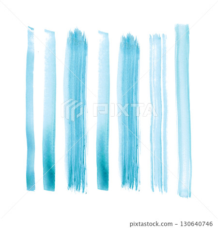 Set of watercolor stripes made by hand with a brush. Isolated objects. Abstract illustration. Drawing for blanks, scrapbooking, journaling. Stripe, line, blue, brush, wide, textu Set of watercolor stripes made by hand with a brush. Isolated objects. Abstract illustration. Drawing for blanks, scrapbooking, journaling. Stripe, line, blue, brush, wide, textu 130640746