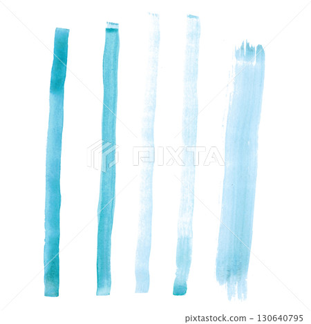 Set of watercolor stripes made by hand with a brush. Isolated objects on a white background. Abstract illustration. Drawing for blanks, scrapbooking, journaling. Stripe, line, blue, brush, wide 130640795