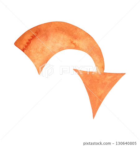 Curved orange line arrow pointing down. Watercolor hand drawn illustration. Design for stickers, scrapbooking, journaling. Pointer, arrow, direction Curved orange line arrow pointing down. Watercolor hand drawn illustration. Design for stickers, scrapbooking, journaling. Pointer, arrow, direction 130640805