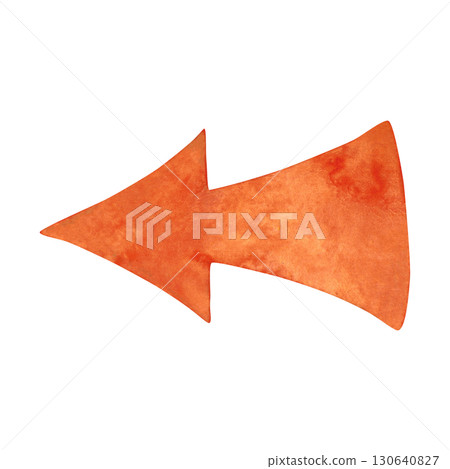 Horizontal orange line arrow. Watercolor hand drawn illustration. Design for stickers, scrapbooking, journaling. Pointer, arrow, direction 130640827