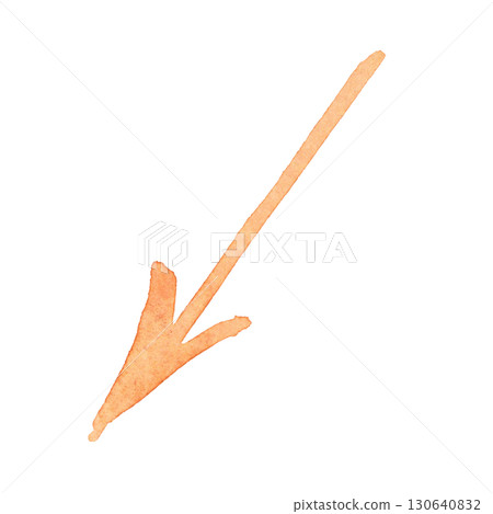 Thin orange arrow. Watercolor hand drawn illustration. Design for stickers, scrapbooking, journaling. Pointer, arrow, direction, way, movement, diagonal 130640832