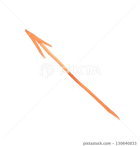 Long thin arrow. Watercolor hand drawn illustration. Design for stickers, scrapbooking, journaling. Pointer, arrow, direction, way, movement, diagonal 130640833