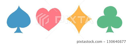 手繪撲克牌花色：黑桃、紅心、方塊、四葉草 130640877