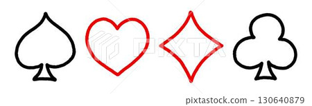 手繪撲克牌花色：黑桃、紅心、方塊、四葉草 130640879