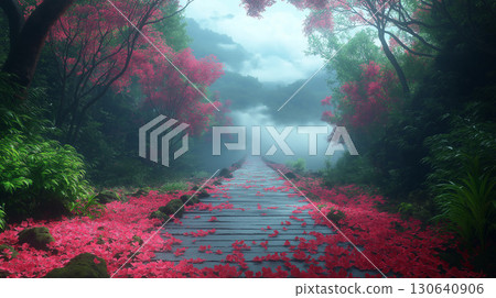 粉紅色花瓣山間小徑 130640906