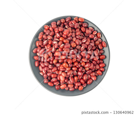 Red adzuki beans isolated, raw azuki bean pile, Vigna angularis legume seeds, dry red mung bean 130640962