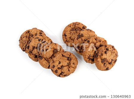 Chocolate chips cookies isolated, American biscuits, cocoa confectionery cake, sweet morsels bakery 130640963