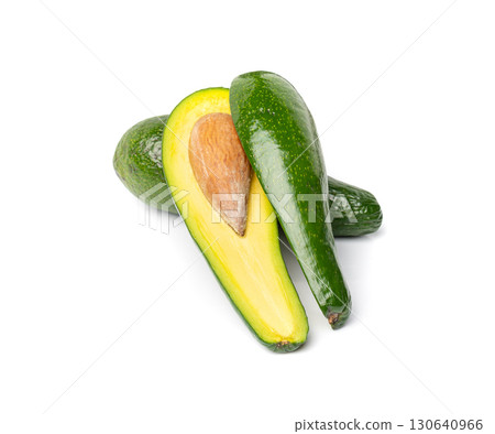 Avocado Isolated, Whole Avokado, Green Avocados Slice, Fresh Alligator Pear, Long Avocado Fruit 130640966