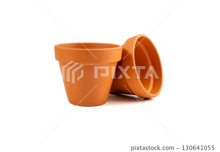 Empty terracotta flower pots, clay garden vase, brown ceramic plant container, garden pottery earthenware Empty terracotta flower pots, clay garden vase, brown ceramic plant container, garden pottery earthenware 130641055