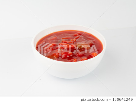 Tomato sauce with vegetables isolated, red sweet and sour pasta marinara sauce, mexican dip smear 130641249