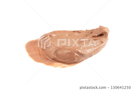 Melted chocolate ice cream isolated, real melting cocoa icecream drops, chocolate ice stain 130641250