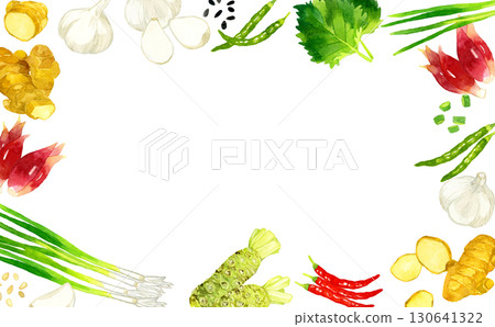 Frame of vegetables used as condiments Hand-drawn watercolor illustration background material 130641322