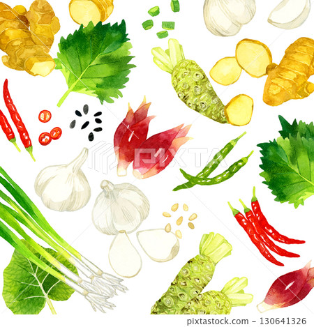 用作調味品的蔬菜背景手繪水彩插圖 130641326