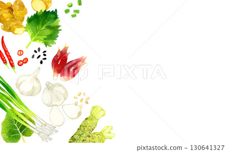 用作調味品的蔬菜背景手繪水彩插圖 130641327