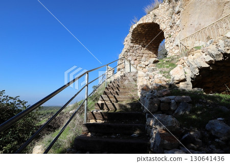 Ruins of the Crusader-era fortress of Yehiam in Israel. 130641436