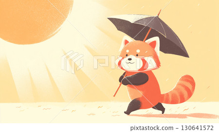 Red panda holding a parasol 130641572